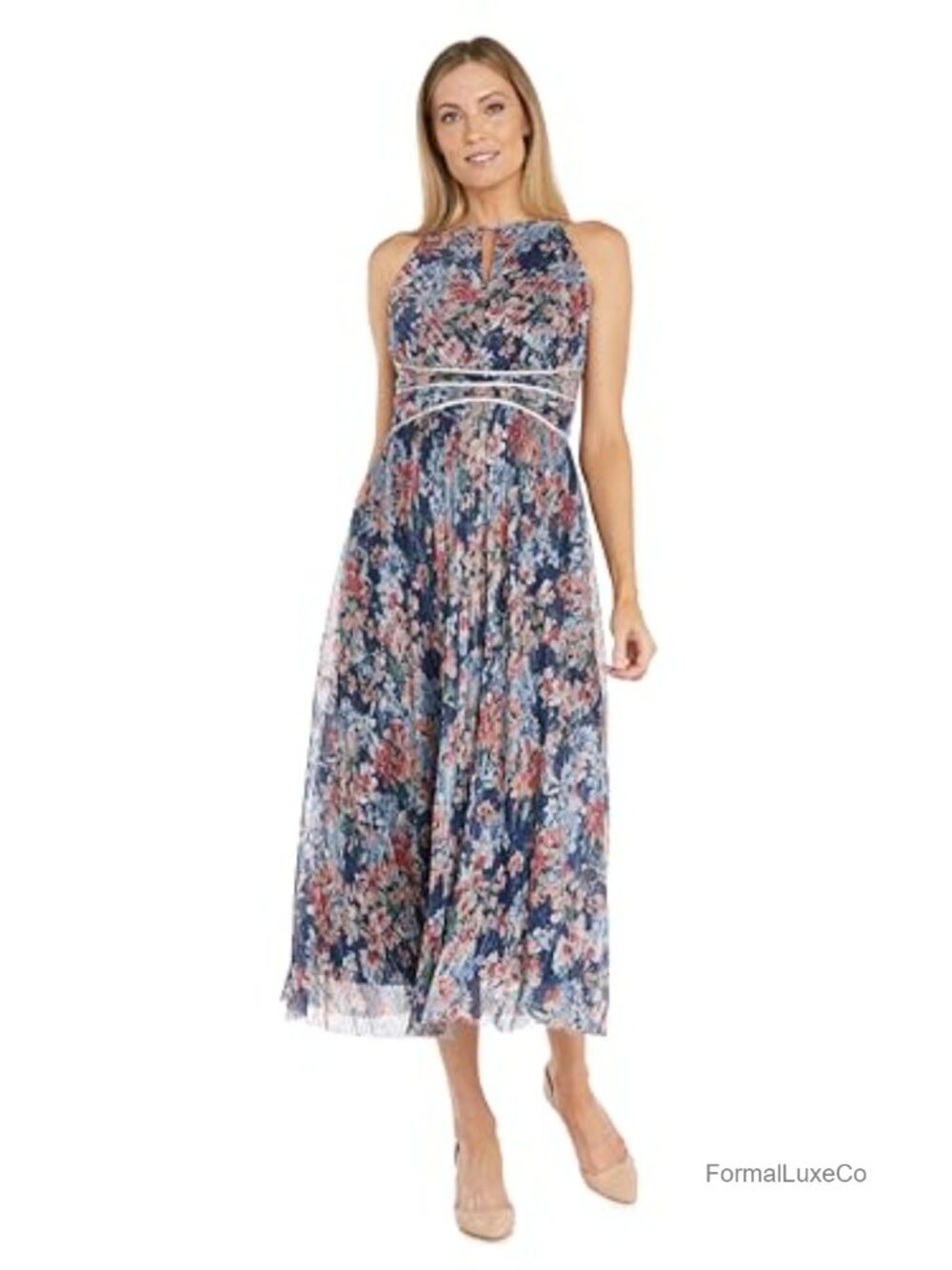 R&M Richards Women's Navy Bloom Maxi Dress